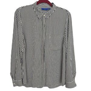 Womens Apt 9 Black White Striped Blouse Monochrome Minimalist Long Cuff Sleeve